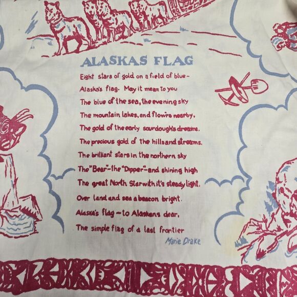 Alaska Eskimo Screen Print Souvenir Table Cover Vintage Marie Drake 1950s Linen - Picture 4 of 13